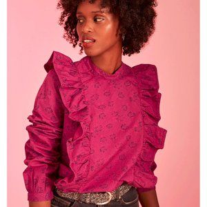 Des Petits Hauts Voliane Cassis Blouse Floral Printed Top T2